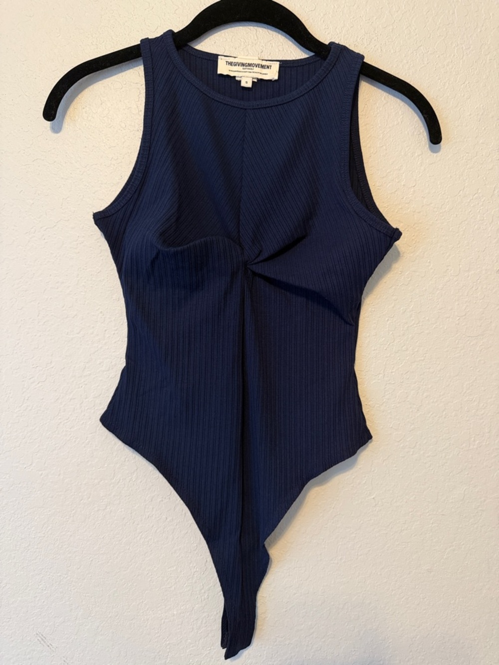 The Giving Movement Navy Ribbed Twist-Front Bodysuit